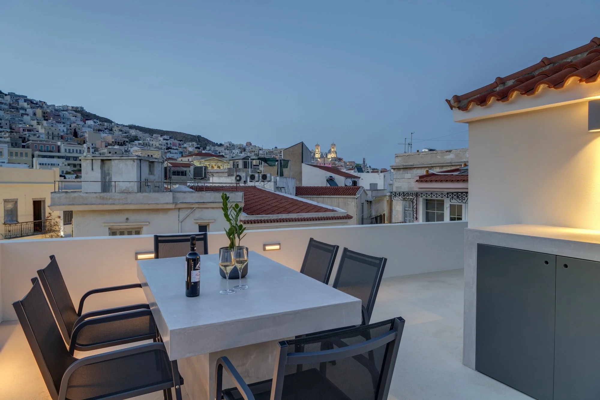 View across Ermoupolis from the private rooftop